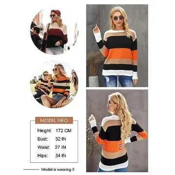 Dokotoo Women Sweater Round Neck Striped Cute Winter Pullover Sweaters Fall Outfits for Women 2024 Womens Fashion Orange X Large