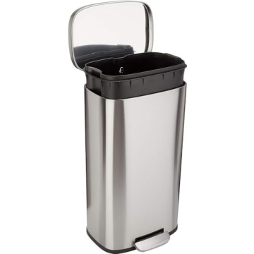 Amazon Basics 30L/7.9 Gallon Smudge Resistant Rectangular Trash Can with Soft-Close Foot Pedal, Sati...
