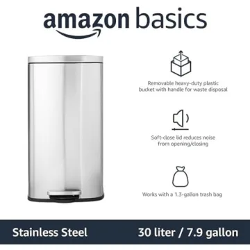 Elegant 30L Stainless Steel Trash Can with Pedal
