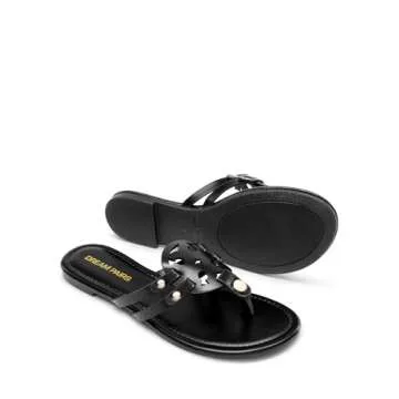 DREAM PAIRS Flip Flops for Women Comfortable Thong Flat Sandals for Summers Dress Beach,Size 6,Black,DWUMFF2508