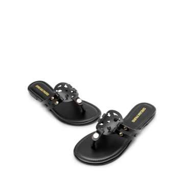 DREAM PAIRS Flip Flops for Women Comfortable Thong Flat Sandals for Summers Dress Beach,Size 6,Black,DWUMFF2508