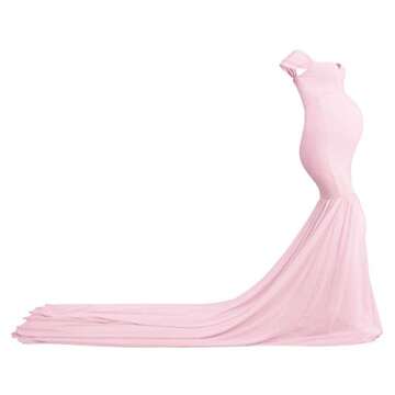 Women Maternity Dress for Photography Mermaid Off Shoulder Elegant Fitted Chiffon Gown Baby Shower Pregnancy Maxi Dresses for Photoshoot Ruched V Neck Long Slim Fit Flowy Party Photo Props Dress Pink