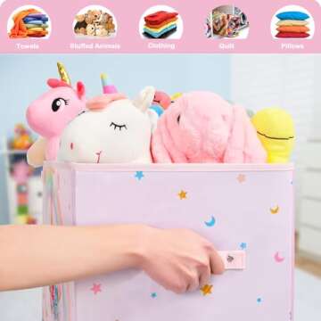 WERNNSAI Toy Box for Girls - Collapsible Oxford Storage Bin with Handles 25" x 13" x 16" Toys Clothes Books Unicorn Chest Organizer Cube with Flip-top Lid for Kids Bedroom Nursery Living Room