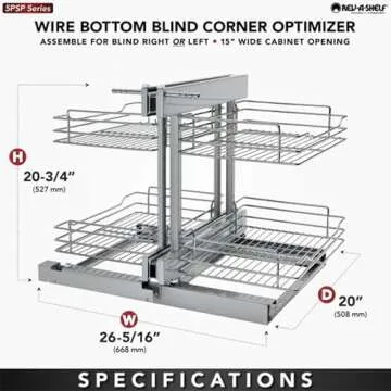 Rev-A-Shelf Dual Tier Pullout Shelf Storage Organizer for Blind Corner Kitchen or Bathroom Cabinets,15", 4 Shelves, Silver, 5PSP-15-CR