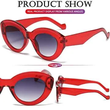 AIEYEZO Oversized Cat Eye Sunglasses for Women Cute Oval Thick Frame Cateye Sun Glasses Chic Retro Style Shades (Olive Green + Red)