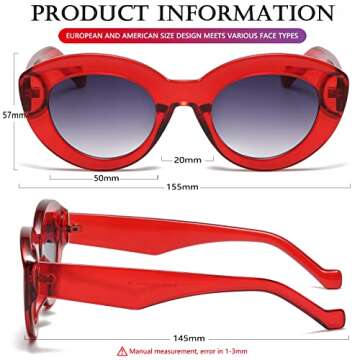 AIEYEZO Oversized Cat Eye Sunglasses for Women Cute Oval Thick Frame Cateye Sun Glasses Chic Retro Style Shades (Olive Green + Red)