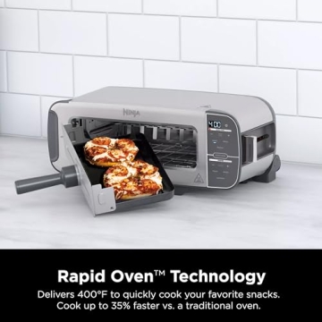 Ninja ST101 Foodi 2-in-1 Flip Toaster, 2-Slice Capacity, Compact Toaster Oven, Snack Maker, Reheat, Defrost, 1500 Watts, Stainless Steel, 6 Functions