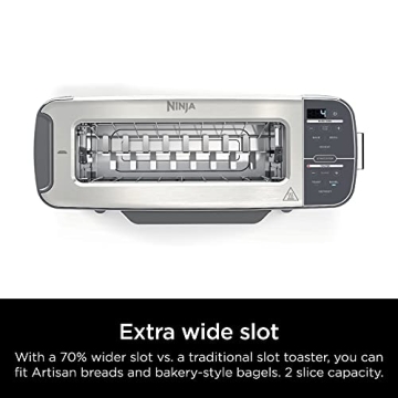 Ninja ST101 Foodi 2-in-1 Flip Toaster, 2-Slice Capacity, Compact Toaster Oven, Snack Maker, Reheat, Defrost, 1500 Watts, Stainless Steel, 6 Functions