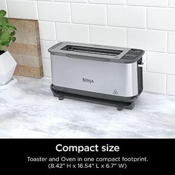 Ninja ST101 Foodi 2-in-1 Flip Toaster, 2-Slice Capacity, Compact Toaster Oven, Snack Maker, Reheat, Defrost, 1500 Watts, Stainless Steel, 6 Functions