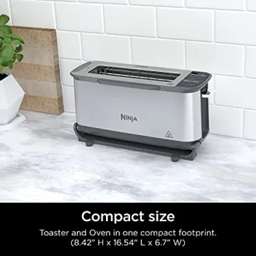 Ninja ST101 Foodi 2-in-1 Flip Toaster, 2-Slice Capacity, Compact Toaster Oven, Snack Maker, Reheat, Defrost, 1500 Watts, Stainless Steel, 6 Functions