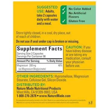 Nature Made Magnesium Glycinate 200mg for Heart and Bone Support