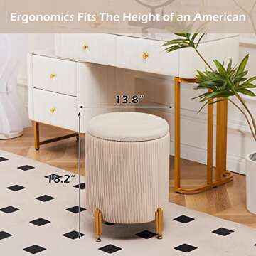 Mxfurhawa Round Ottoman Foot Stool with Storage and Metal Legs for Living Room Bedroom, Velvet Uphol...