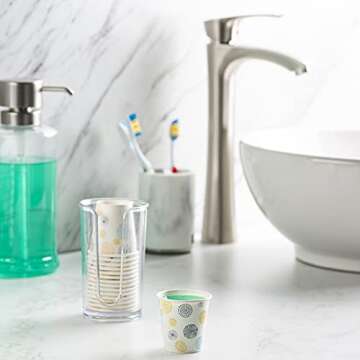 GUSTO [3 oz. - 300 Count Small Paper Cups, Disposable Mini Bathroom Mouthwash Cups - Eco-Friendly and Versatile - Floral (Formerly Comfy Package)