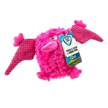 goDog PlayClean Pterodactyl Squeaky Plush Dog Toy with Odor-Eliminating Essential Oils, Chew Guard Technology - Pink, Large