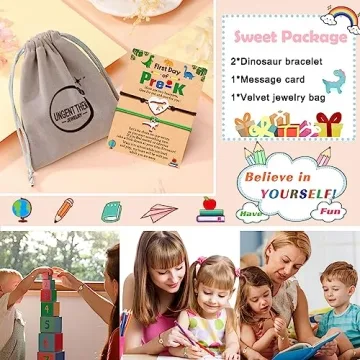 Mother Son First Day School Dinosaur Bracelet Gift