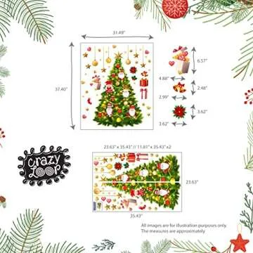 Christmas Tree Wall Stickers. Large Vinyl Decals Holiday Decoration Sticker for Living Room, Kitchen Wall, Glass Windows. Cute Merry Christmas Crafts Small Kids Stickers Sheets Bulk Pack. Santa, Xmas
