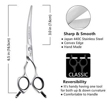 HASHIMOTO Dog Grooming Scissors, Curved Scissors for Dog Grooming, 6.5 inch, 30 Degree of Curved Bla...
