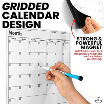 Zulay Kitchen Magnetic Whiteboard Calendar Kit - Organize Today!
