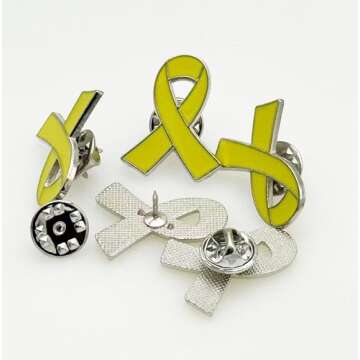 12/25/50/100 pieces Metal Yellow Ribbon Pin Awareness Ribbon Pin Bone Cancer Awareness Support Campaign Charity Donation Event Gift Accessories Brooch (25)