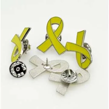 12/25/50/100 pieces Metal Yellow Ribbon Pin Awareness Ribbon Pin Bone Cancer Awareness Support Campaign Charity Donation Event Gift Accessories Brooch (25)