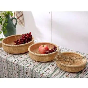 Teng Tian Open Round Nantucket Basket Fruit Basket Desktop Organizer Bread Basket staves and fine caneweaving