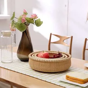 Teng Tian Open Round Nantucket Basket Fruit Basket Desktop Organizer Bread Basket staves and fine caneweaving