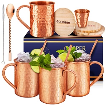 Yooreka Gift Set Handcrafted Moscow Mule Copper Mugs