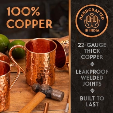 Yooreka Gift Set Handcrafted Moscow Mule Copper Mugs