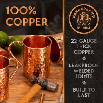 Yooreka Gift Set Handcrafted Moscow Mule Copper Mugs