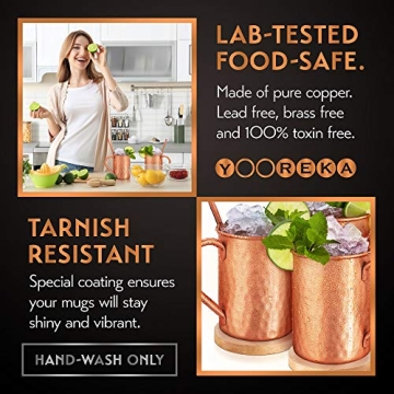 Yooreka Gift Set Handcrafted Moscow Mule Copper Mugs