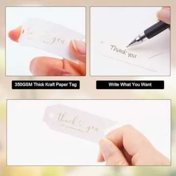 joycraft 100Pcs Thank You for Celebrating with Us Tags, Thank You Tags with String, White Paper Hangtags, Gold Foil Tags, Personalized Gift Tags for Baby Showers, Party, Gift Wrapping(2.75"x1")