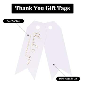 joycraft 100Pcs Thank You for Celebrating with Us Tags, Thank You Tags with String, White Paper Hangtags, Gold Foil Tags, Personalized Gift Tags for Baby Showers, Party, Gift Wrapping(2.75"x1")