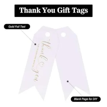 joycraft 100Pcs Thank You for Celebrating with Us Tags, Thank You Tags with String, White Paper Hangtags, Gold Foil Tags, Personalized Gift Tags for Baby Showers, Party, Gift Wrapping(2.75"x1")