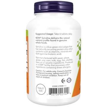 NOW Foods Organic Spirulina 500mg Tablets - Nutrient-Rich Superfood