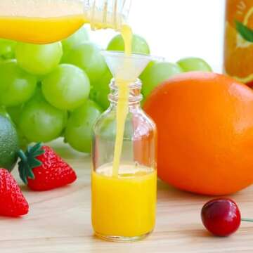 BPFY 12 pack 2 oz Clear Glass Bottle With Black Poly Cap, Funnel, Boston Round Sample Bottles for Syrup, Homemade Vanilla Extract, Essential Oils, Wedding Christmas Decor