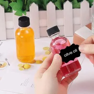 BPFY 12 pack 2 oz Clear Glass Bottle With Black Poly Cap, Funnel, Boston Round Sample Bottles for Syrup, Homemade Vanilla Extract, Essential Oils, Wedding Christmas Decor