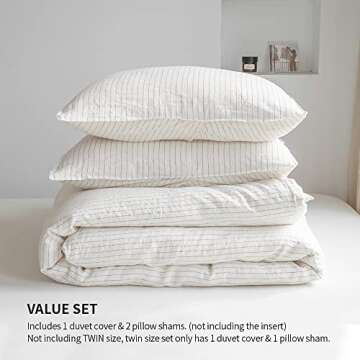 Simple&Opulence 100% Linen Duvet Cover Set 3pcs Yarn Dyed Vertical Pinstripe Ticking Pattern Natural French Washed Flax Breathable Farmhouse Bedding - Cinnamon Stripe, Queen Size