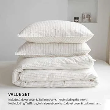 Simple&Opulence 100% Linen Duvet Cover Set 3pcs Yarn Dyed Vertical Pinstripe Ticking Pattern Natural French Washed Flax Breathable Farmhouse Bedding - Cinnamon Stripe, Queen Size