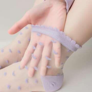 Cityelf 5 Pack Women Sheer Socks Summer Ruffle Thin Cool Socks See Through Silky Lace Ankle Cute Socks Stocking