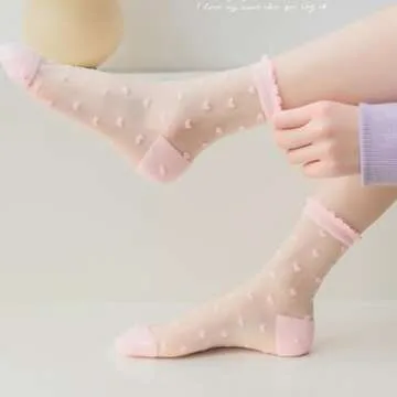 Cityelf 5 Pack Women Sheer Socks Summer Ruffle Thin Cool Socks See Through Silky Lace Ankle Cute Socks Stocking