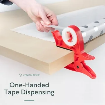 Wrap Buddies Wrapping Paper Clamps - 2 Gift Wrapping Paper Holder Clamps with Integrated Tape Dispensers, Simple Gift Wrap Table Clamps, Wrapping Paper Holder Clips and Tape Dispensers (Cherry Red)