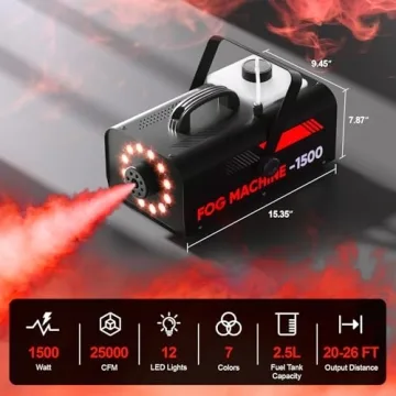 UPGREY 1500W Fog Machine with Integrated LED Fog System and Controller