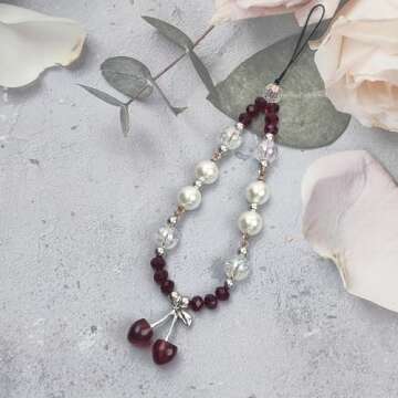 cioatu Phone Charms Phone Strap Cute Cherry Butterfly Cell Phone Lanyard Wrist Strap Phone Case Acce...