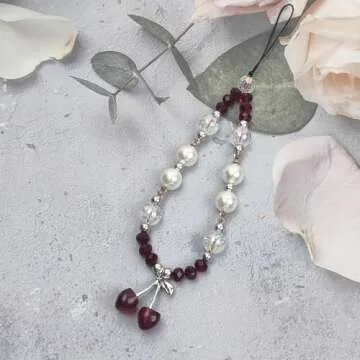 cioatu Phone Charms Phone Strap Cute Cherry Butterfly Cell Phone Lanyard Wrist Strap Phone Case Acce...