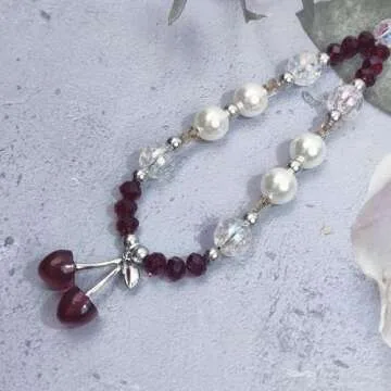 cioatu Phone Charms Phone Strap Cute Cherry Butterfly Cell Phone Lanyard Wrist Strap Phone Case Accessories for Phone Bag Airpods Camera Pendants Decor (Red Cherry 1)