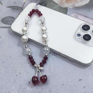 cioatu Phone Charms Phone Strap Cute Cherry Butterfly Cell Phone Lanyard Wrist Strap Phone Case Accessories for Phone Bag Airpods Camera Pendants Decor (Red Cherry 1)