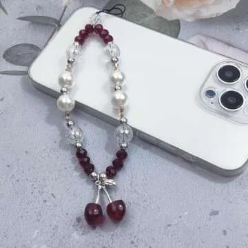 cioatu Phone Charms Phone Strap Cute Cherry Butterfly Cell Phone Lanyard Wrist Strap Phone Case Accessories for Phone Bag Airpods Camera Pendants Decor (Red Cherry 1)