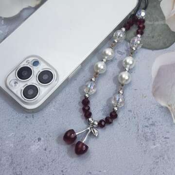 cioatu Phone Charms Phone Strap Cute Cherry Butterfly Cell Phone Lanyard Wrist Strap Phone Case Accessories for Phone Bag Airpods Camera Pendants Decor (Red Cherry 1)
