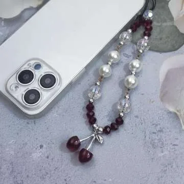 cioatu Phone Charms Phone Strap Cute Cherry Butterfly Cell Phone Lanyard Wrist Strap Phone Case Accessories for Phone Bag Airpods Camera Pendants Decor (Red Cherry 1)