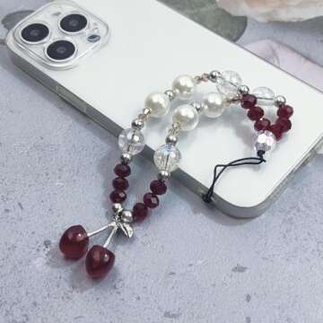 cioatu Phone Charms Phone Strap Cute Cherry Butterfly Cell Phone Lanyard Wrist Strap Phone Case Accessories for Phone Bag Airpods Camera Pendants Decor (Red Cherry 1)